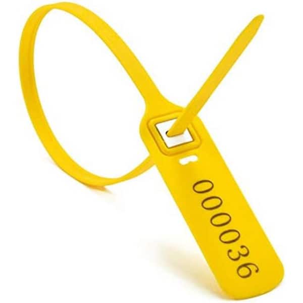Unbranded Heavy Duty Plastic Security Tags with Metal Insert Clip Lock, 400 mm Length, 100 Piece, Yellow, Tamper Evident Seals