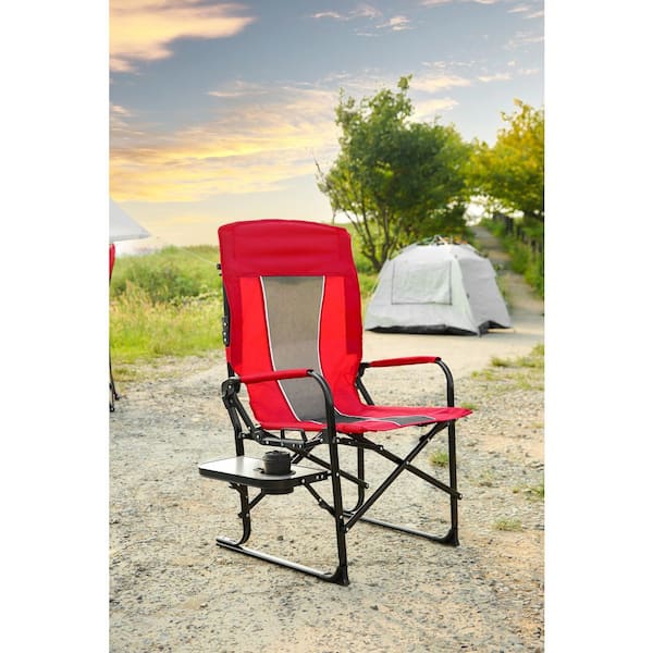Red Metal Folding Camping Chair, Portable Director's Chair for