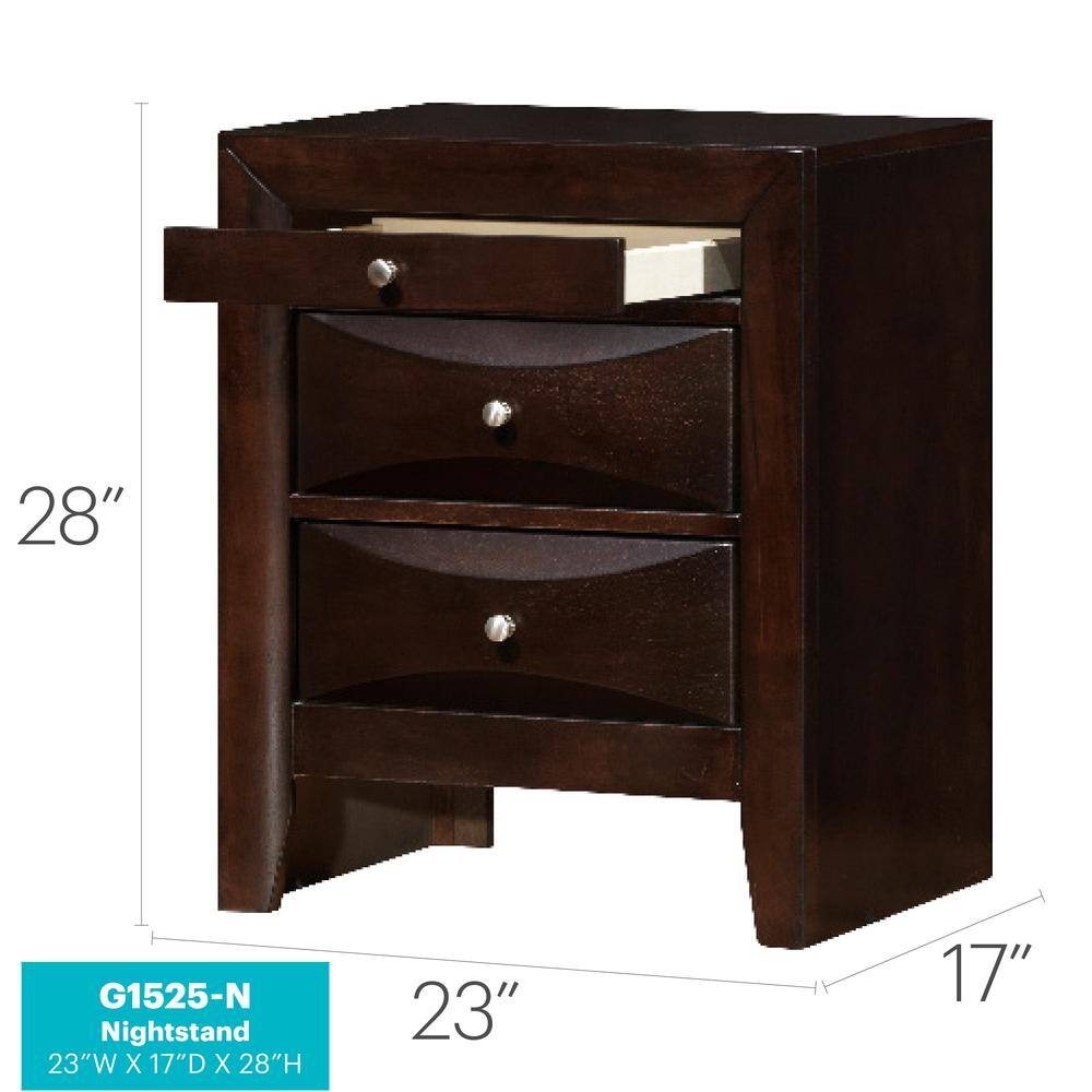 Marilla Cappuccino 3-Drawer Solid Wood Nightstand
