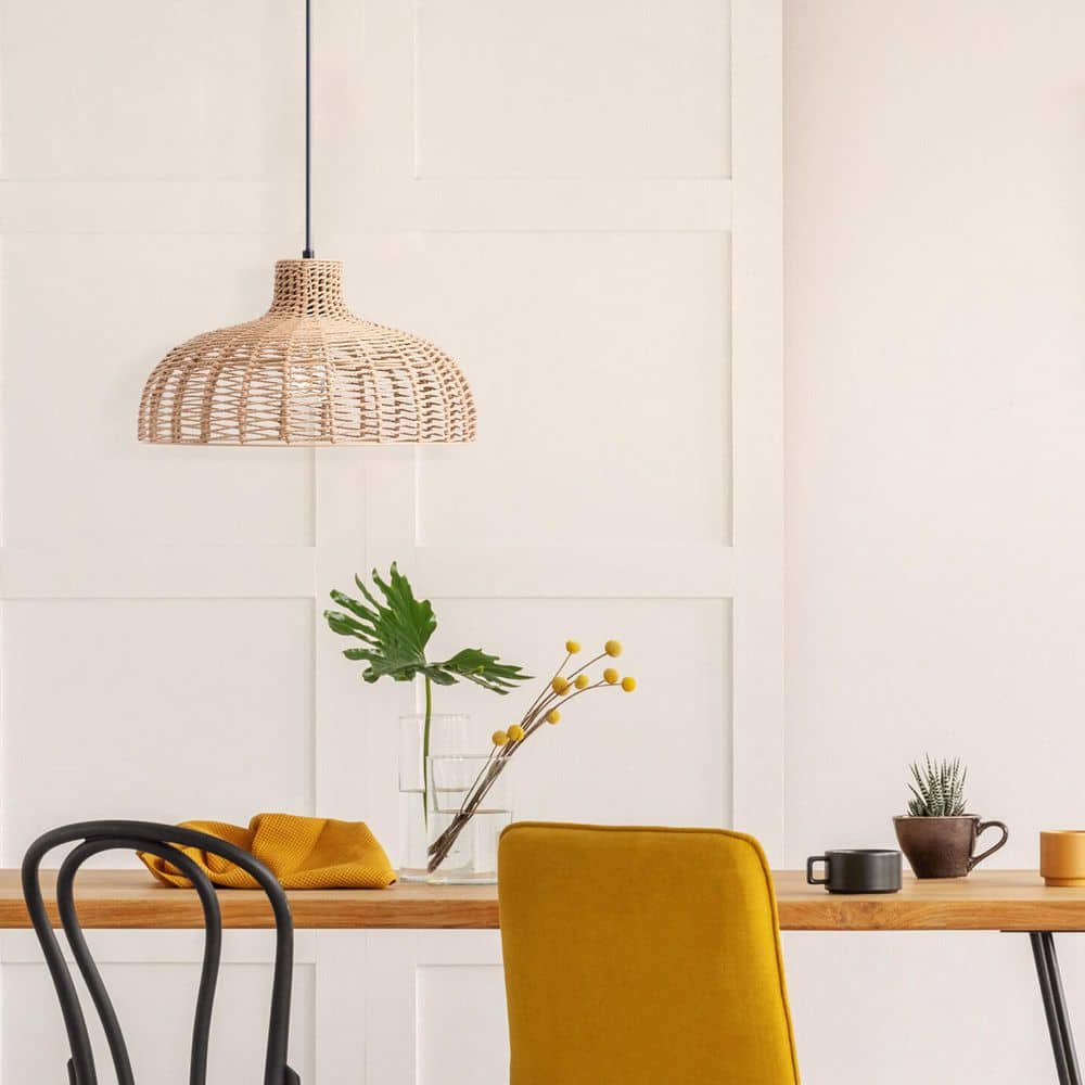 Matte Black Handwoven Hemp Rope Dome Pendant Light