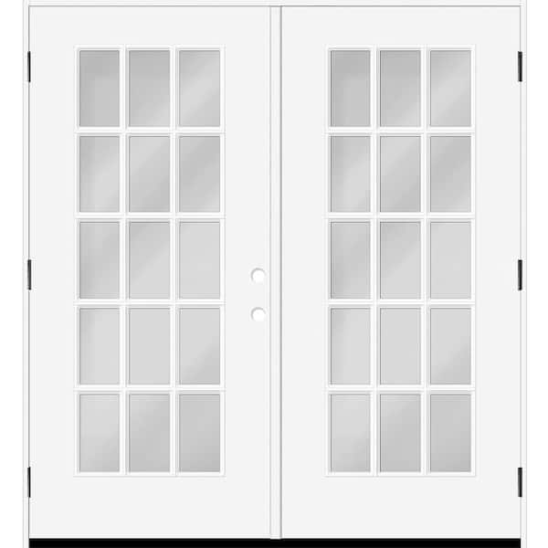 Reliant 72 in. x 80 in. FullLite 15L-SDL Clear Glass RHOS White Finish Fiberglass Double Prehung Front Door w/4in. Jamb