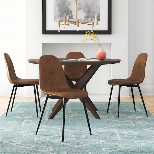 Homy Casa Charlton Brown Faux Suede Upholstered Dining Chairs Set of 4 HD CHARLTON SUEDE BROWN SY The Home Depot