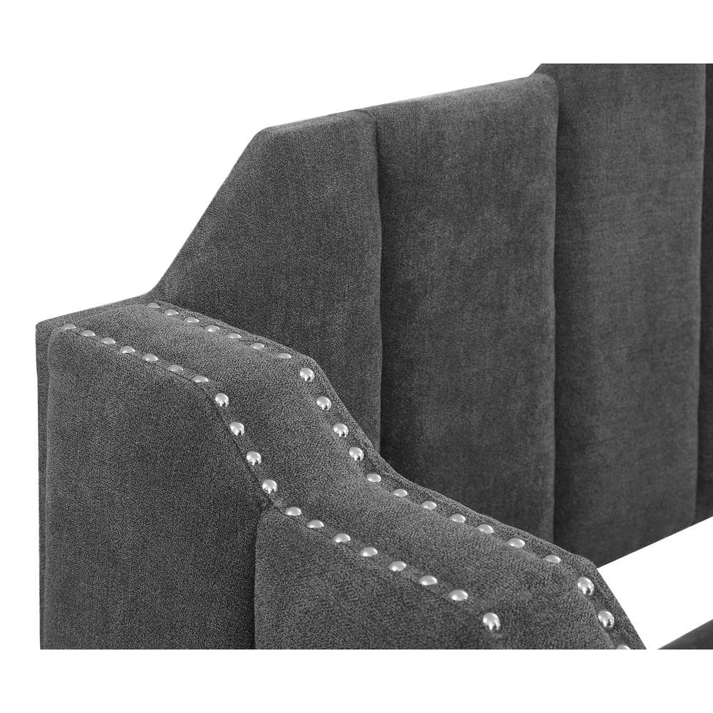 Gray Velvet Twin Daybed with Trundle and Nailhead Trim