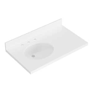 37 in. W x 22 in. D in Pure White Quartz with 1.5 in Thick Milter Edge with White Round Single Sink Vanity Top in White