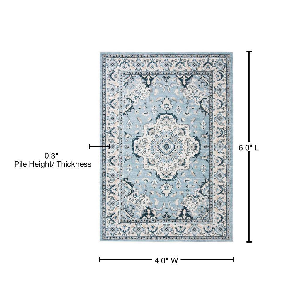 Light Blue and Cream Floral Medallion Area Rug