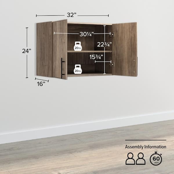 Prepac Elite 32-in W x 24-in H Wood Composite Drifted Gray Wall-mount Utility Storage Cabinet