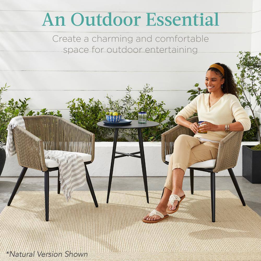 Set of 2 Gray and Black Woven Wicker Patio Dining Chairs