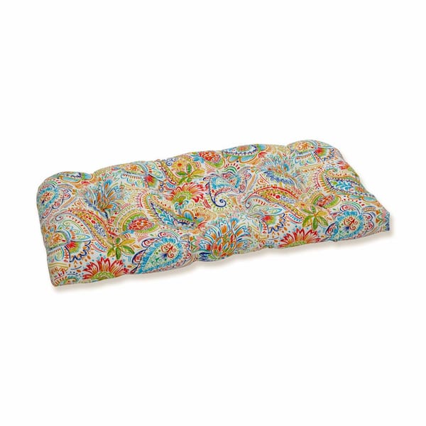 Pillow Perfect Paisley Rectangular Outdoor Bench Cushion in Blue/Green Gilford