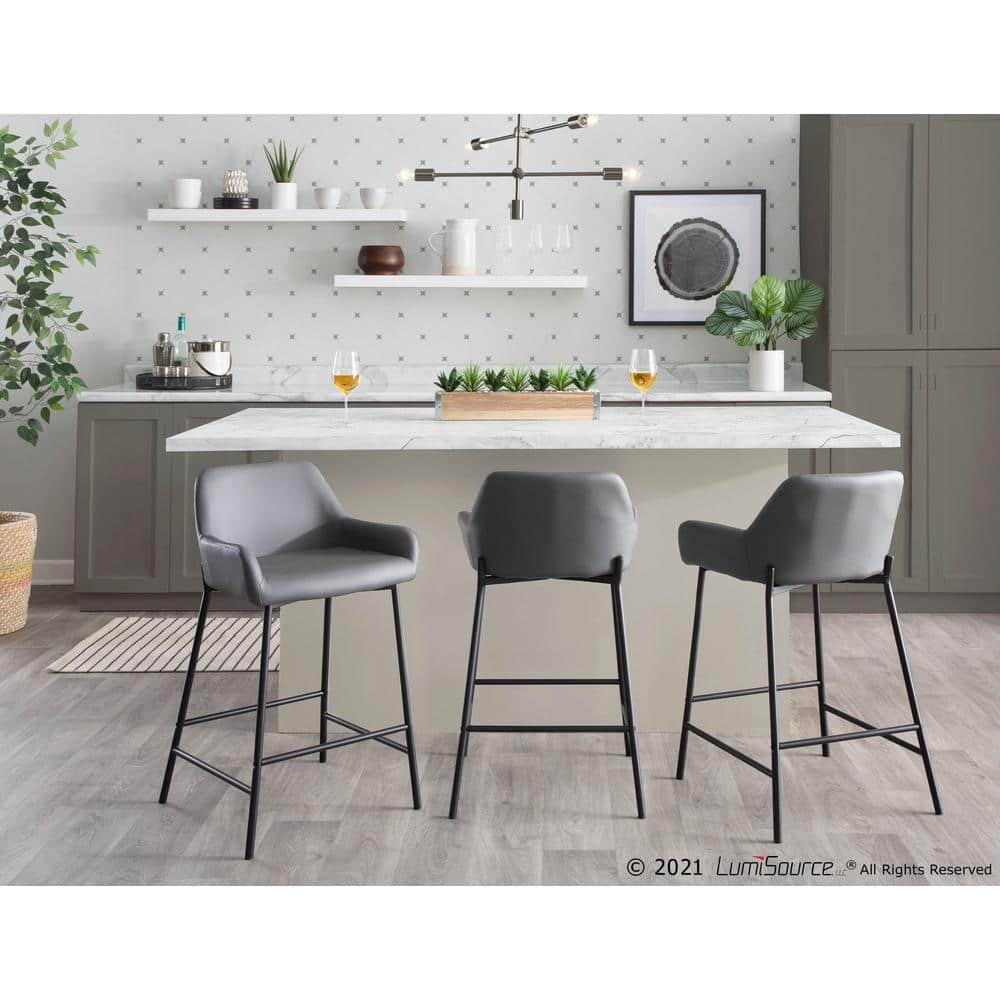 Daniella 21'' Industrial Black Metal & Grey Faux Leather Counter Stools (Set of 2)