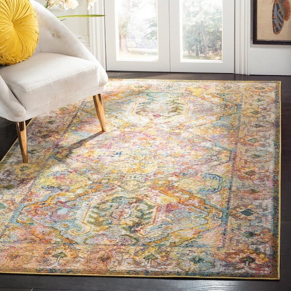 Crystal Light Blue/Orange 9 ft. x 12 ft. Distressed Border Area Rug