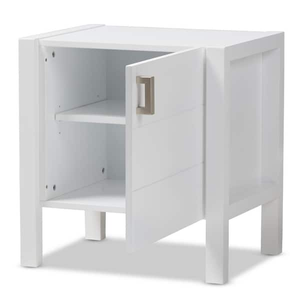 Baxton Studio Mandel 1-Door White Nightstand