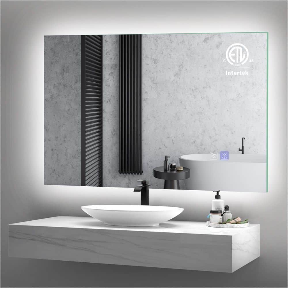48 in. W x 36 in. H Large Rectangular Frameless Anti-Fog Backlit LED Light 