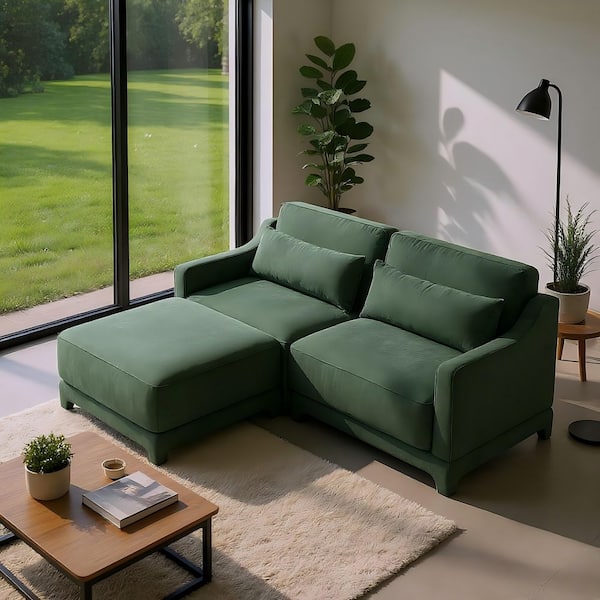 LZYSZL 61 in. Straight Arm 3-Piece Chenille Modular Sectional Sofa with Comfort and 2-Seater and ottoman in Forest Green