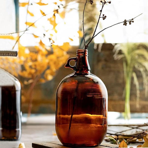 1 Gal. Glass Jugs, Amber Fermenting Bottle with Seal Lid, 128 oz. Watter Bottle with Handle for Beer, Juice, and Milk