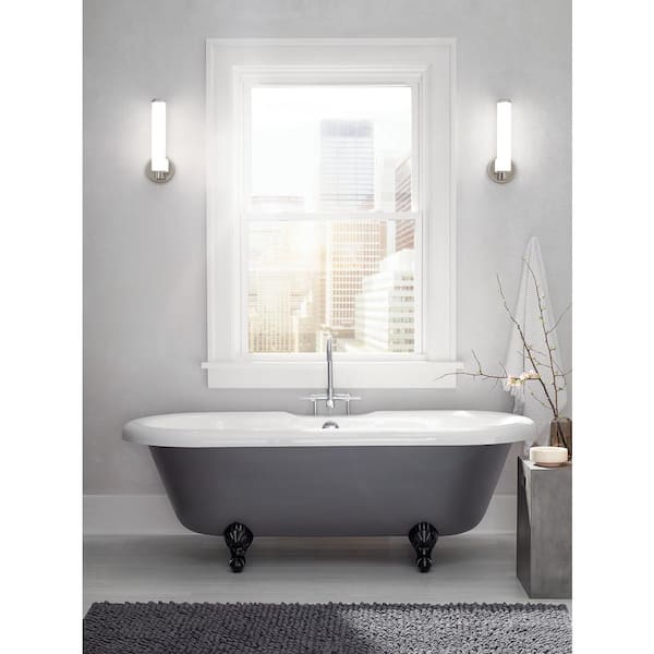 Indeco 16-Watt Polished Nickel Integrated LED Bathroom Indoor Wall Sconce Light with Satin Etched White Glass Shade