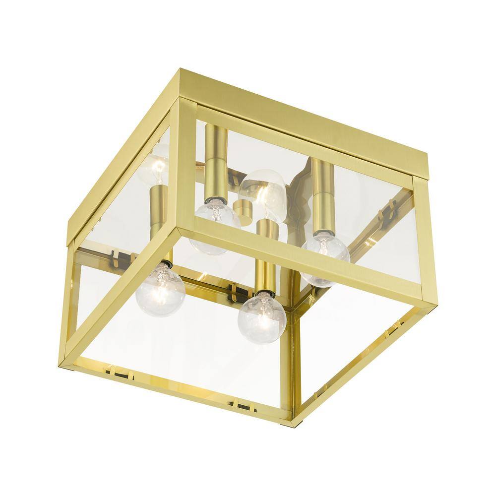 Elegant Satin Brass 4-Light Flush Mount with Clear Glass