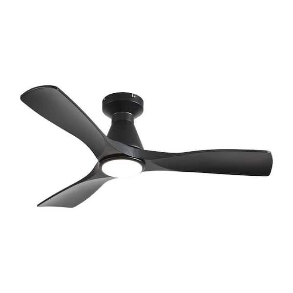 42 in. Black 3 Blade Flush Mount Low Profile Ceiling Fan with Lights Indoor Outdoor Dimmable 3 CCT Included Remote