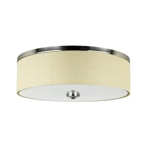 17 in. Brushed Nickel Color Selectable LED Flush Mount with Fabric Shade Integrated LED