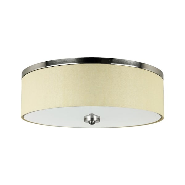 Sunlite 17 in. Brushed Nickel Color Selectable LED Flush Mount with Fabric Shade Integrated LED