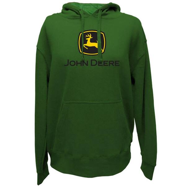 John Deere Men's Pullover Hoodie in Green with Screen Print Trademark Logo - Large