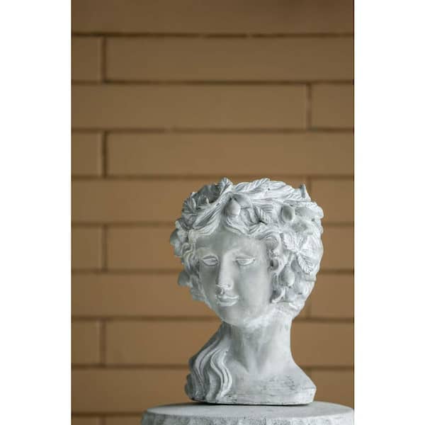 11.6 in. Gray Cement Decorative Vase, Cement Bust Wall Planter, Female Statue Head Cement Planter, Unique Planter Pot