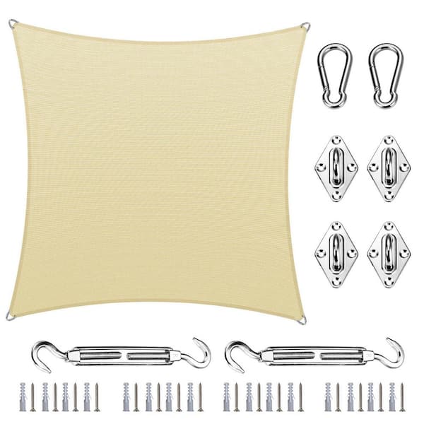 18 ft. x 18 ft. Square Pro Ring Sun Shade Sail with Hardware Kit-Beige