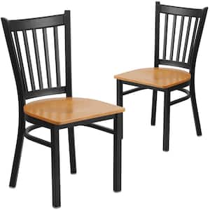 Natural Wood Seat/Black Metal Frame Restaurant Chairs (Set of 2)