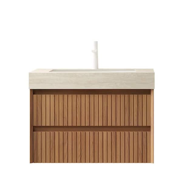 30 in. Single Sink Floating Beige Bath Vanity with Ceramic Undermount Basin Pre-Assembled
