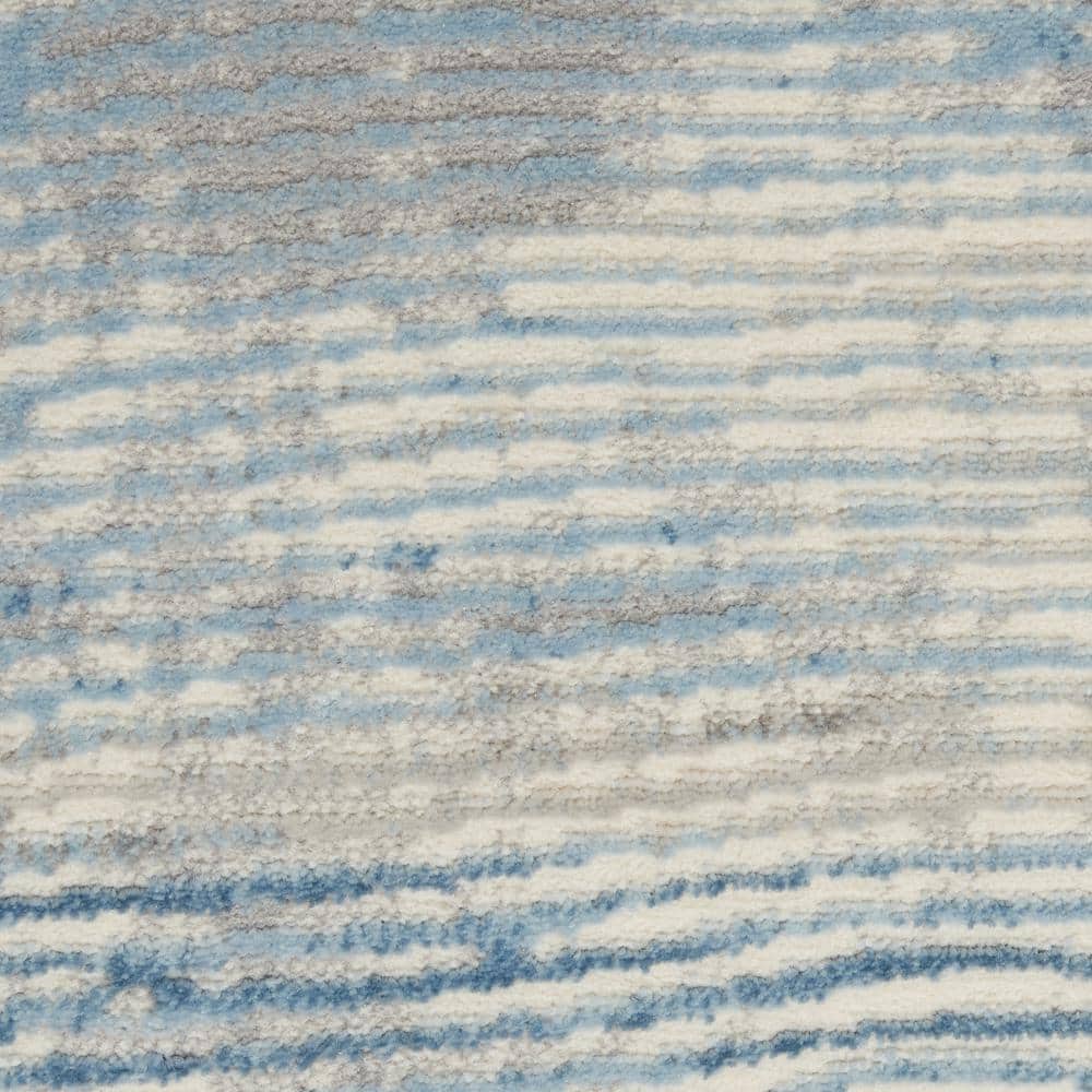 Ivory Grey Blue Hand-knotted Abstract Synthetic Runner Rug