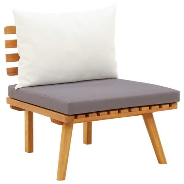 Benjara Roma Brown Wood Outdoor Lounge Chair with Gray and White Cushion (Set of 2)