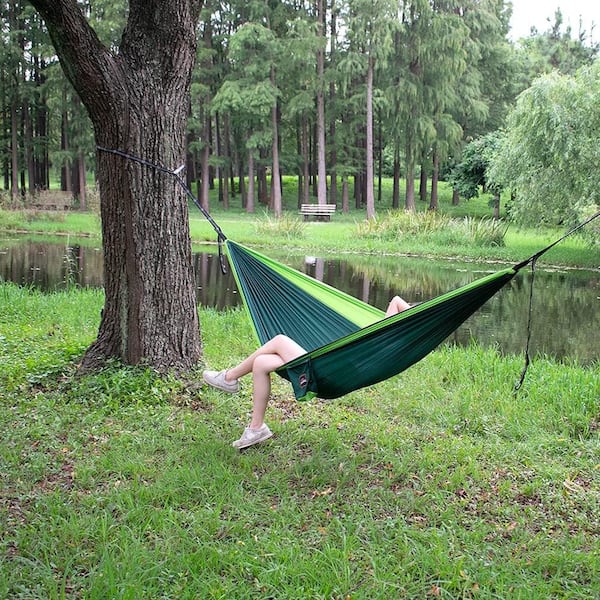 ITOPFOX 9.8 ft. Portable Hammock Bed Hammock in Dark Green And