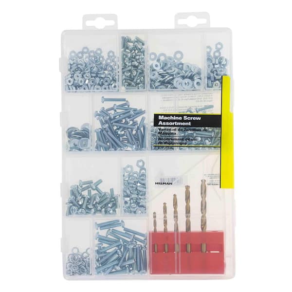 Zinc Machine Screw, Flat Washer, Split Lock Washer and Nut with Drill Bits Assorted Kit (720-Pack)