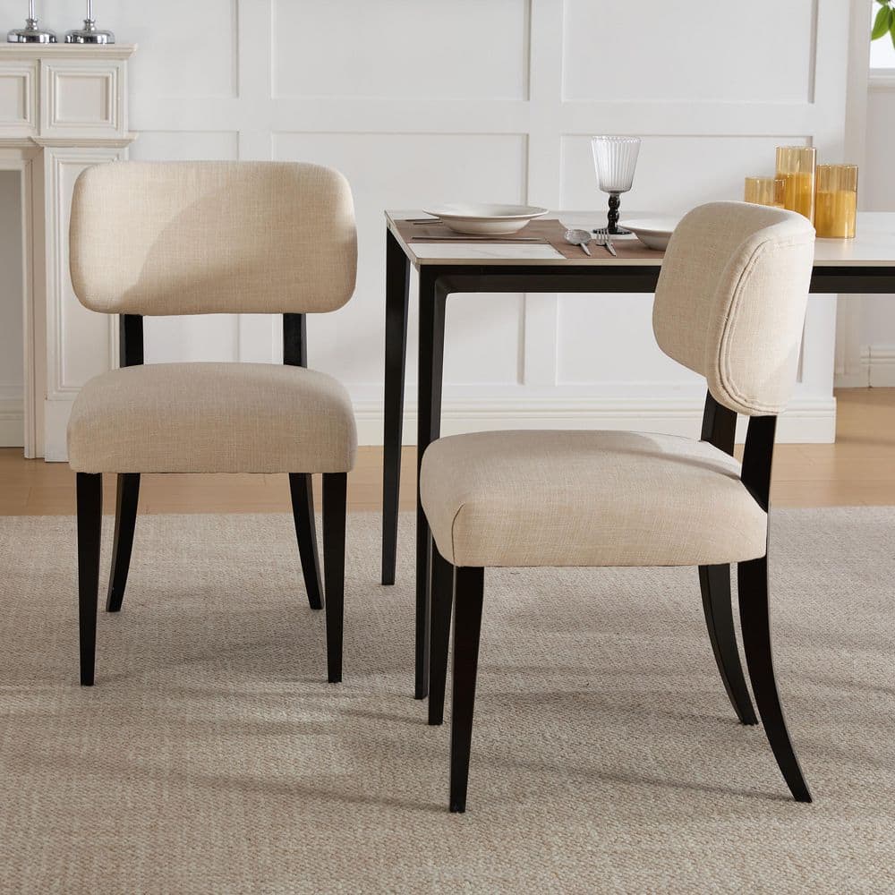 Cream Modern Solid Wood Upholstered Dining Chair Set of 2