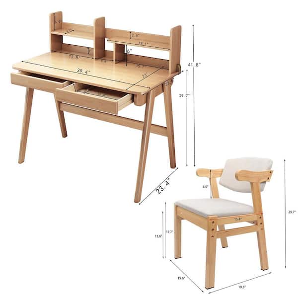 2-Piece Rubber Top Beige Kids Desk and Chair Sets