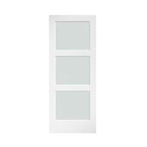 36 in. x 84 in. 3 Frosted Glass Solid Core White Finished Interior Barn Door Slab