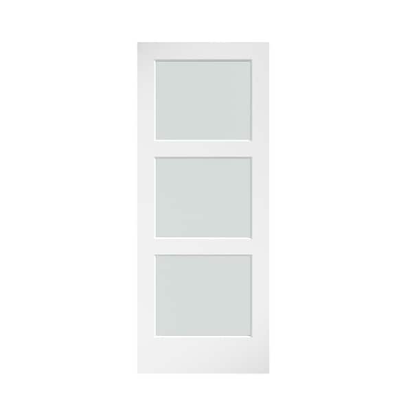 eightdoors 36 in. x 84 in. 3 Frosted Glass Solid Core White Finished Interior Barn Door Slab