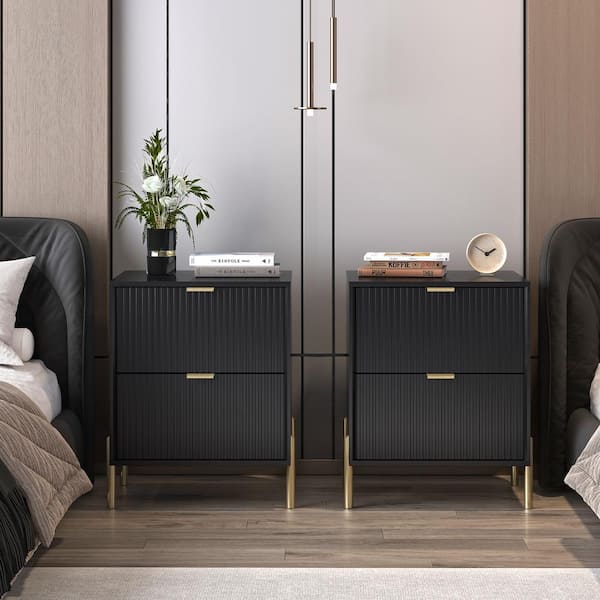 Festivo Modern 2 Drawer Nightstand Bedside Table End Table Black Set of 2