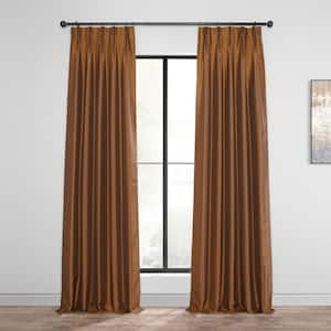 Copper Kettle Brown Vintage Textured Faux Dupioni Silk 25 in. W x 108 in. L Pinch Pleat Blackout Curtain (Single Panel)