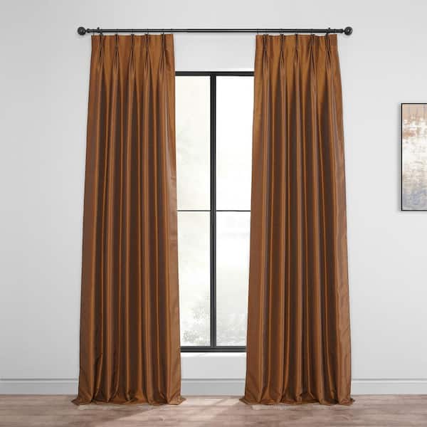Copper Kettle Brown Vintage Textured Faux Dupioni Silk 25 in. W x 96 in. L Pinch Pleat Blackout Curtain (Single Panel)