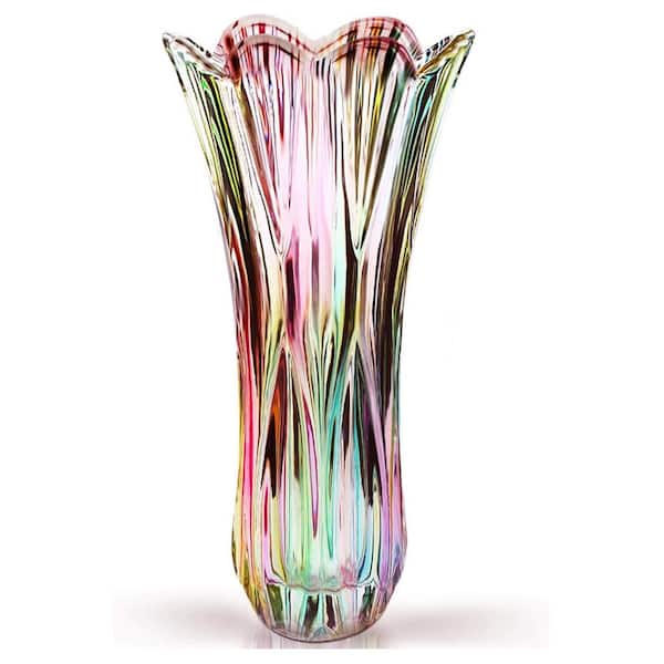Afoxsos Flower Vase Large 11.8 in. Phoenix Tail Shape Thickened Crystal Glass for Home Decor, Wedding or Gift, Multi-Colored