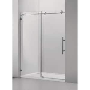 60 in. W x 76 in. H Frameless Sliding Shower Door in Brushed Nickel with with Explosion Proof Clear Glass