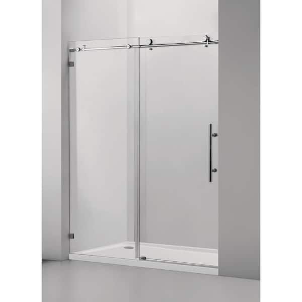 Vanity Art 76 in. H x 60 in. W Frameless Sliding Shower Door in Brushed Nickel with Clear Tempered Glass
