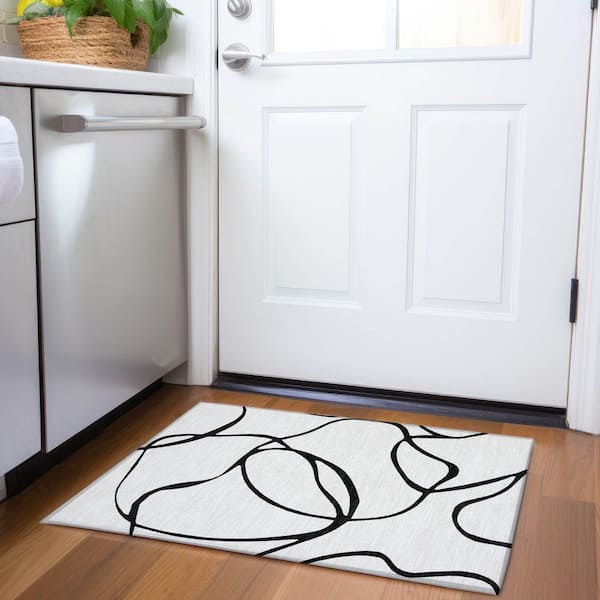 Mayfield Premium Machine Washable Abstract AMF999 White 2 ft. x 3 ft. Area Rug