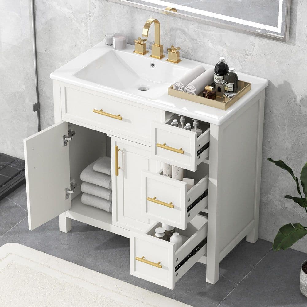 36 in. Single Sink Freestanding White Bath Vanity with White Ceramic Sink Top, Solid Wood price history on PriceWatchPro