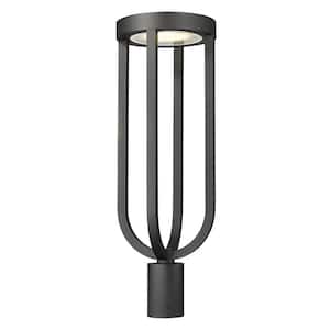 Leland 26.25 in. 1-Light Sand Black Aluminum Hardwired Outdoor Marine Grade Post Mounted Light with Integrated LED
