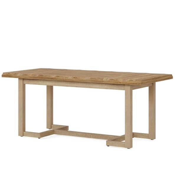 BYBLIGHT Roesler Light Brown Wood Trestle 62.25 in. W Long Dining Table Seats 6 for Kitchen Dining Room