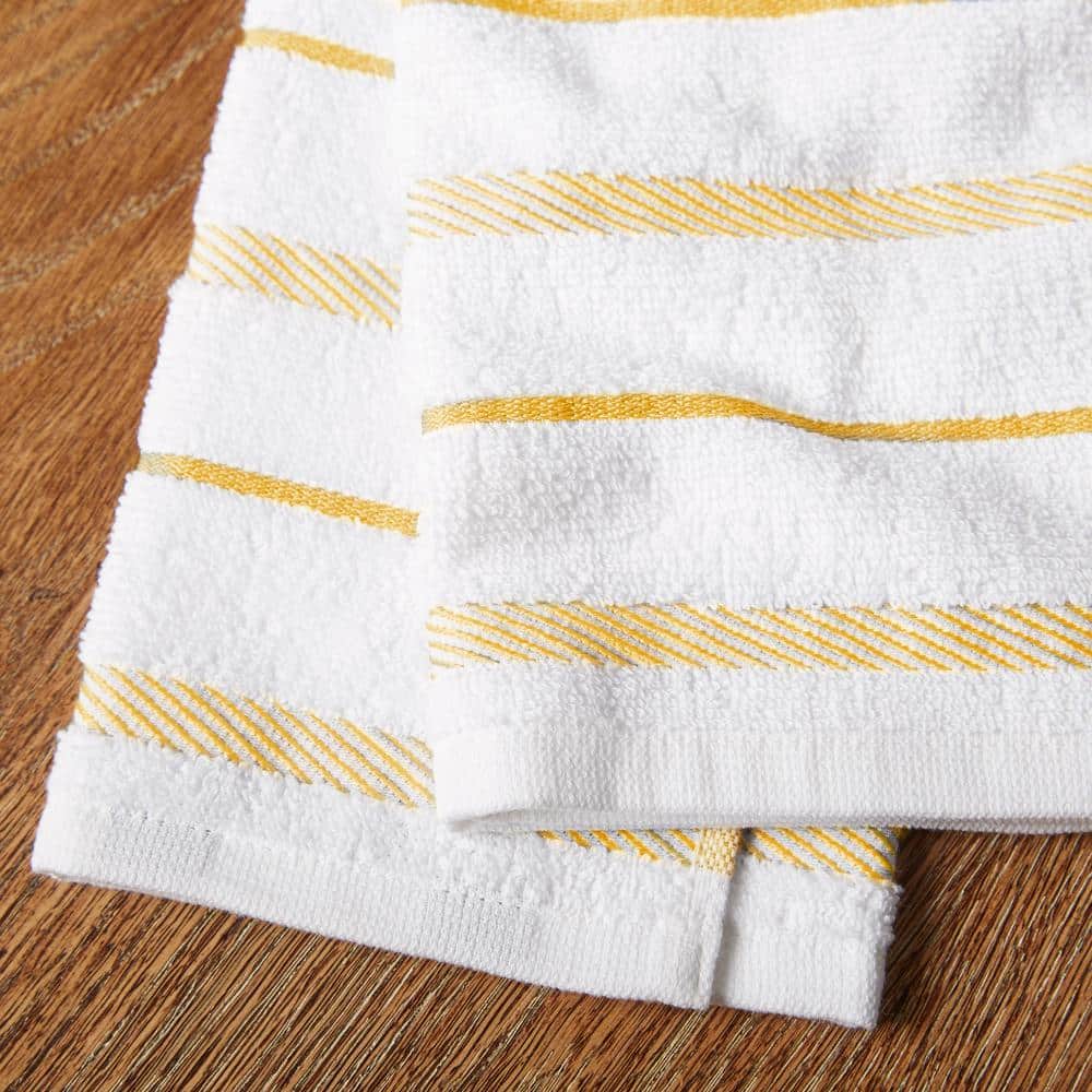 Albany Orange Sorbet Yellow and White Cotton Kitchen Towel Set of Four