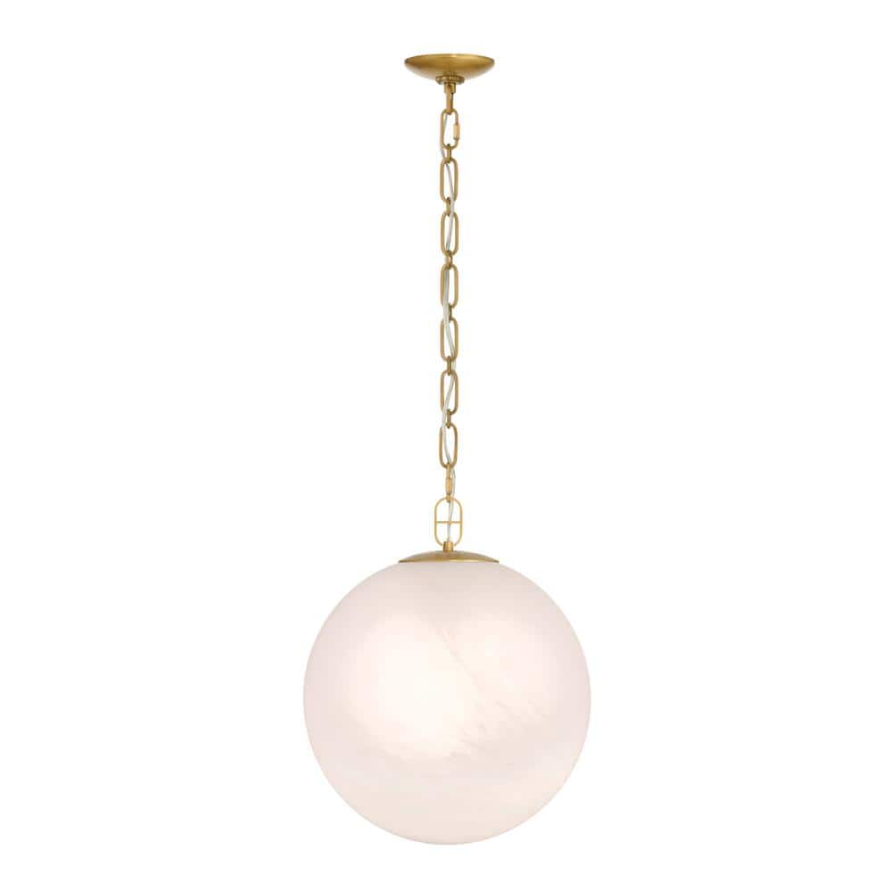 Marbelle 60-Watt 1-Light Legacy Brass 15.75 in. Globe Pendant Light with White Alabaster Glass Shade, No Bulb Included price history on PriceWatchPro
