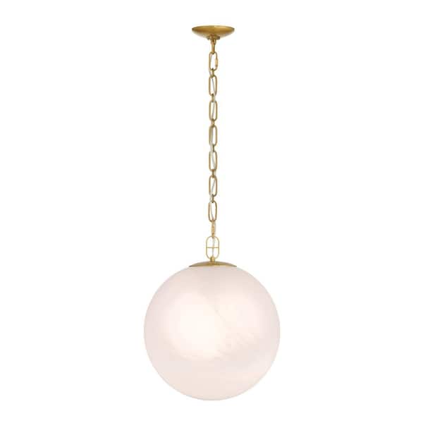 Marbelle 60-Watt 1-Light Legacy Brass 15.75 in. Globe Pendant Light with White Alabaster Glass Shade, No Bulb Included