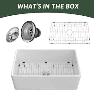 36 in. Drop-in/Undermount Single Bowl 18 Fireclay Farmhouse Kitchen Sink with Bottom Grids